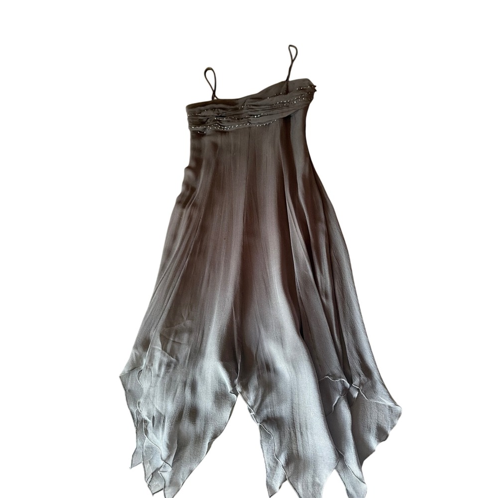 Dave & Johnny Dress Black Silk Handkerchief Hem Beaded 1826 90s Y2K Prom Midi